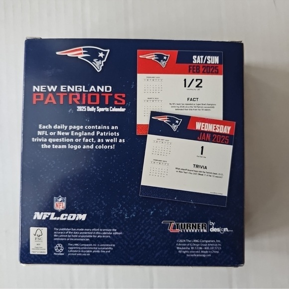 NFL New England Patriots 2025 Box Calendar Brand New In Box - Picture 3 of 5